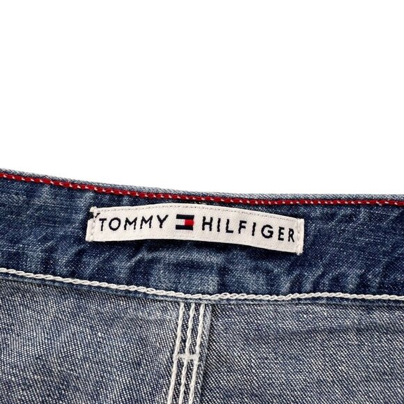 Tommy Hilfiger Vtg Y2K Logo Cargo slit Denim Jean Skirt size 10 Carpenter Mini - Picture 2 of 11